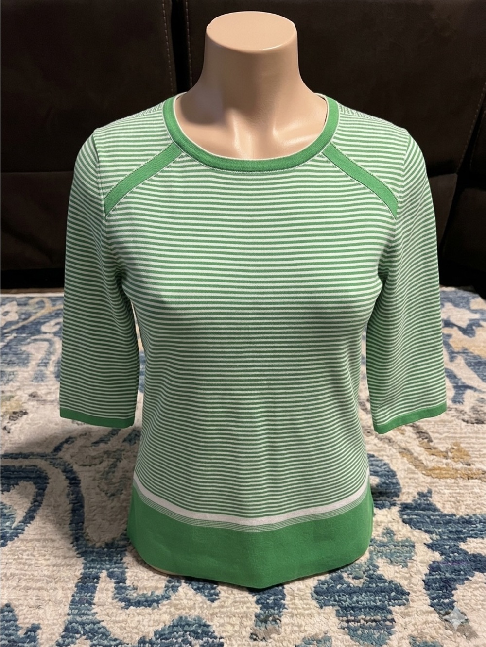 VINTAGE Mod Kay Windsor 60’s Green & White Retro Top Shirt Medium